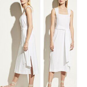 Vince Optic White Sleeveless Self Belted Popover Pima Cotton Dress Size Small